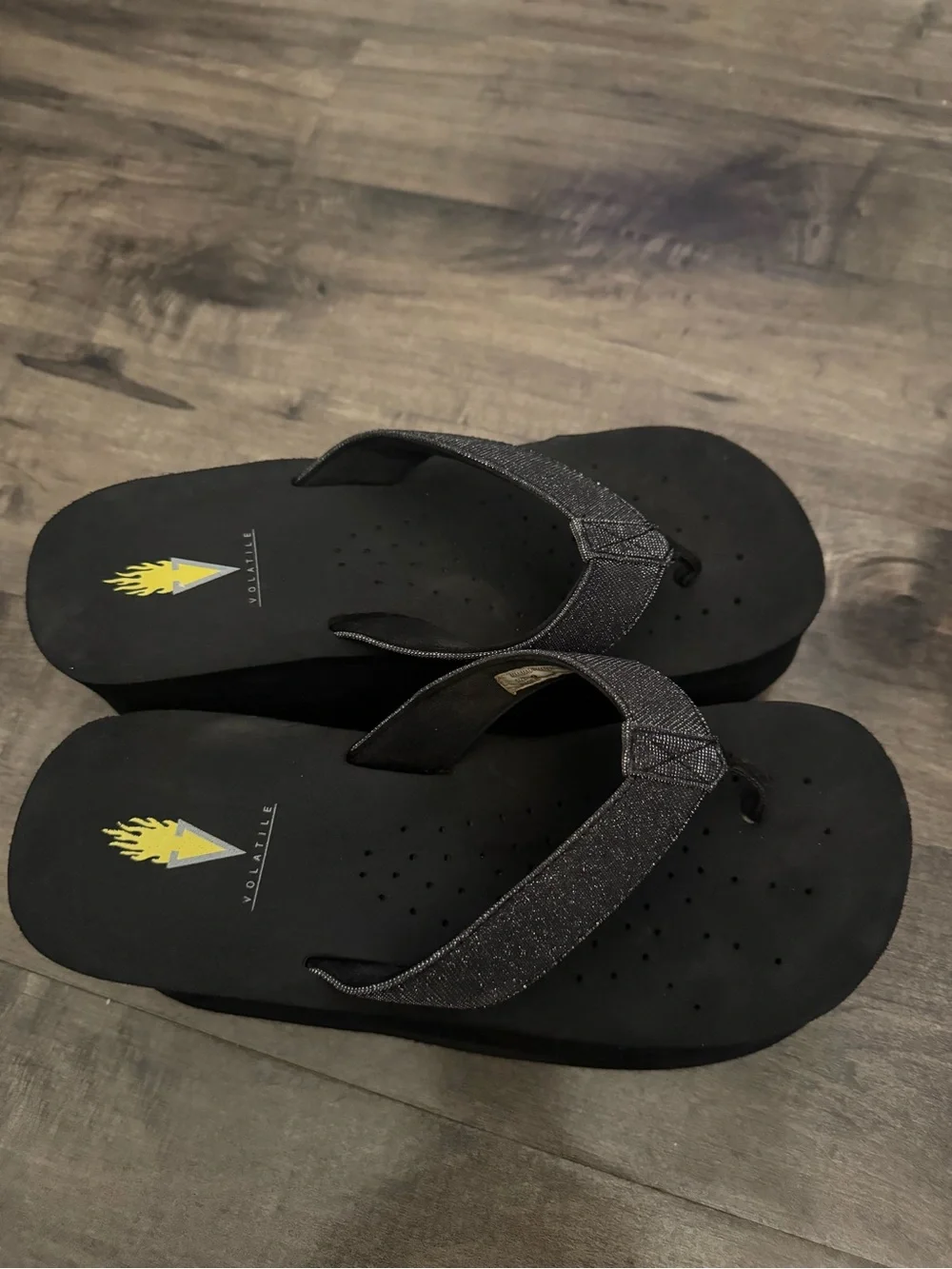 Volatile Black Glitter Platform Flip Flops